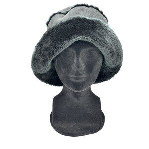 David & Young NY Womens Faux Fur Trimmed Black Bucket Hat